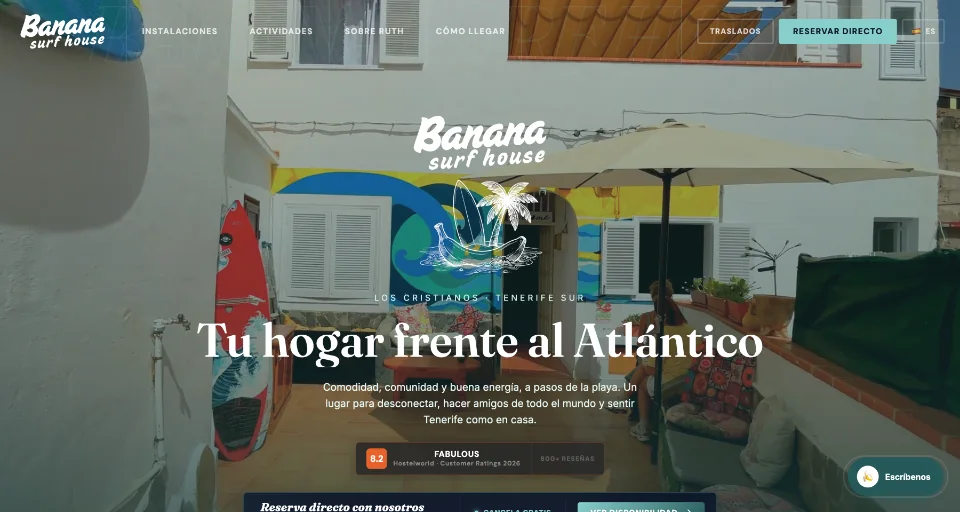Portada de la web de Banana Surf House
