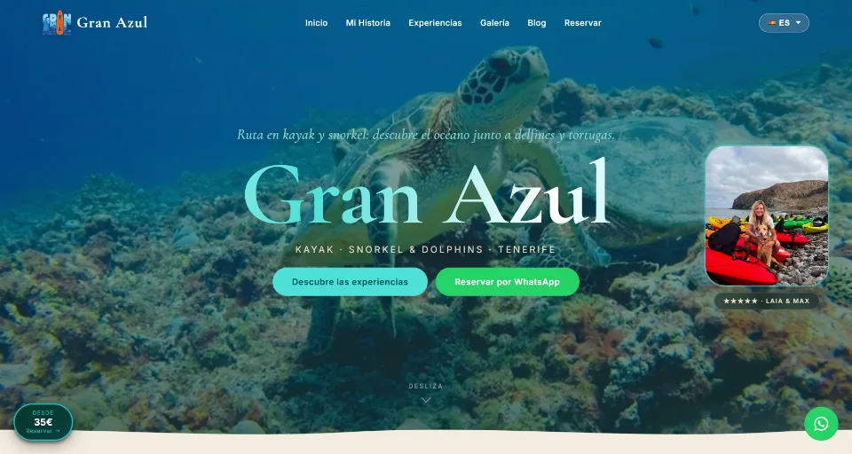 Portada de la web de Gran Azul Tours