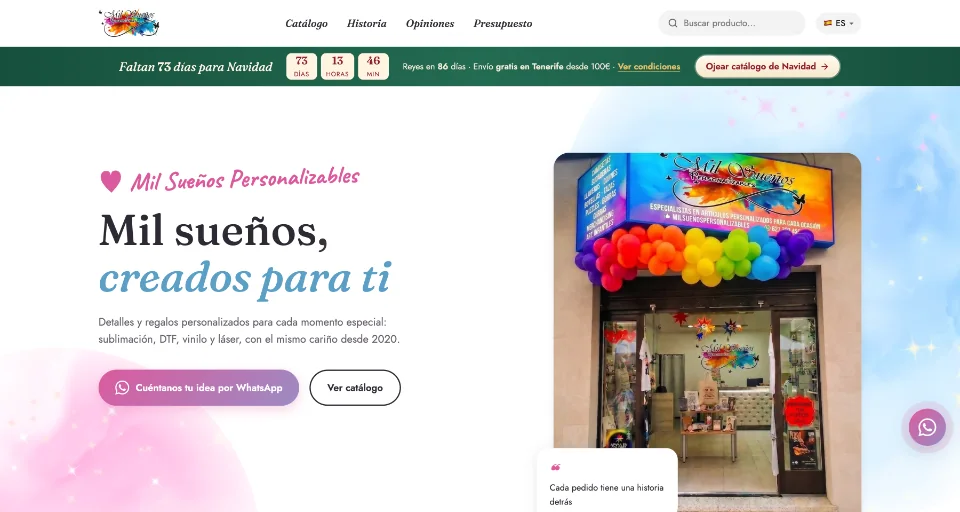 Portada de la web de Mil Sueños Personalizables